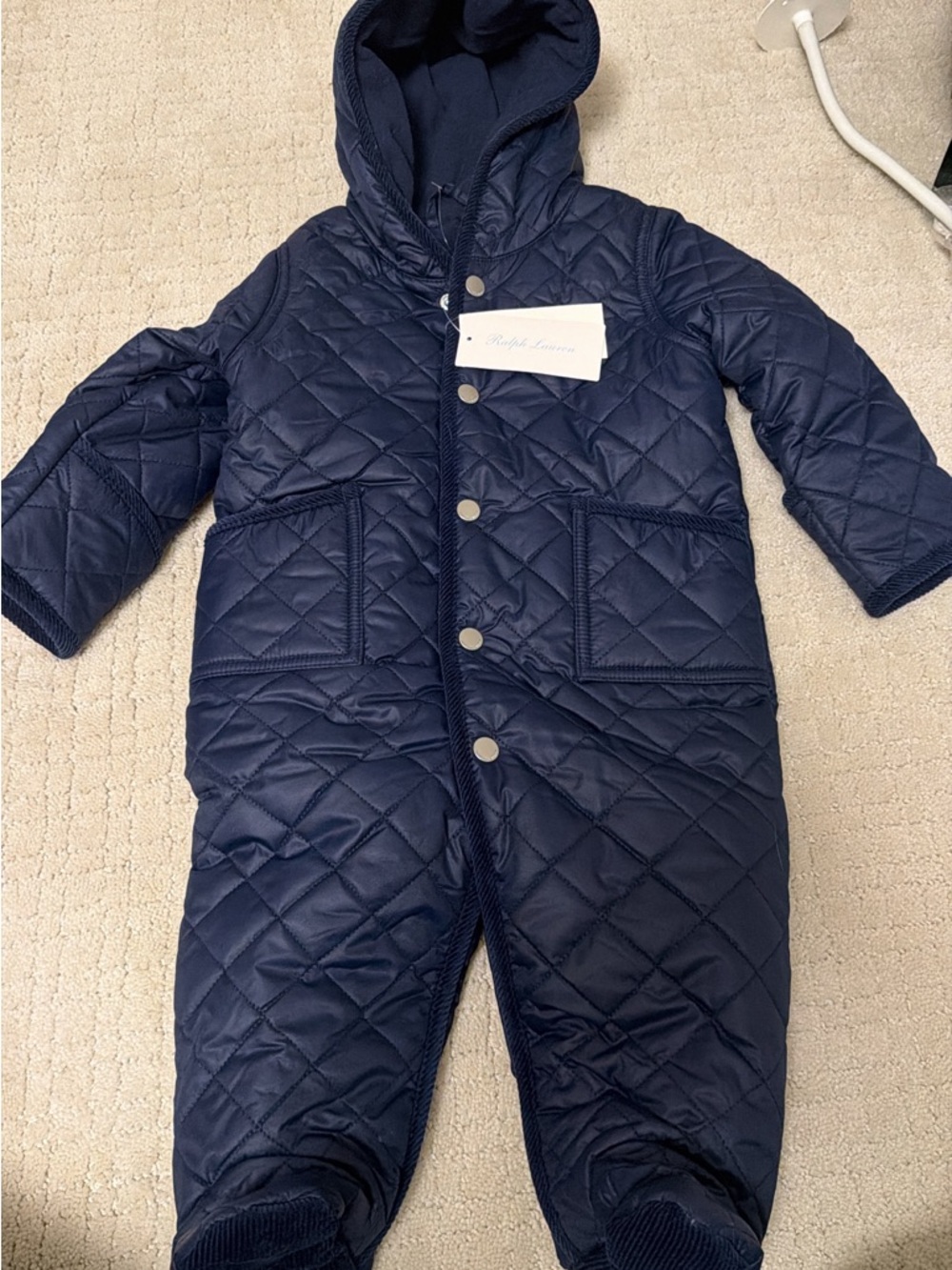 Ralph Lauren Navy Quilted Hooded One-Piece